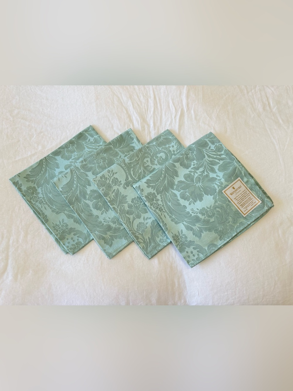 WATERFORD | Set Of 4 | Baron’s Court Damask Seafoam Green Dinner Napkins NWT